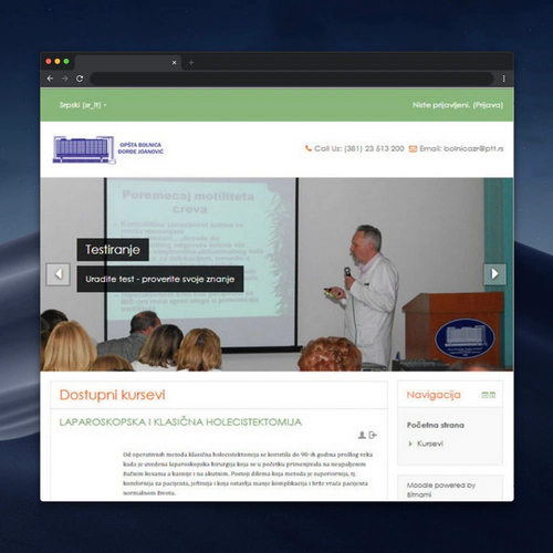 LMS platforma Opšte bolnice Zrenjanin za kurseve testiranje i internu edukaciju zaposlenih