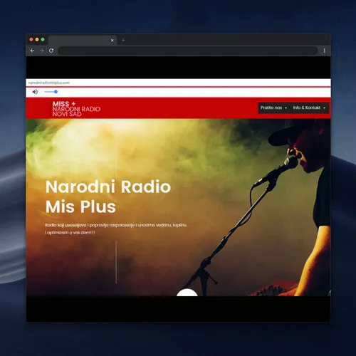 Narodni Radio Mis Plus Novi Sad stariji veb sajt radio stanice sa velikom hero fotografijom