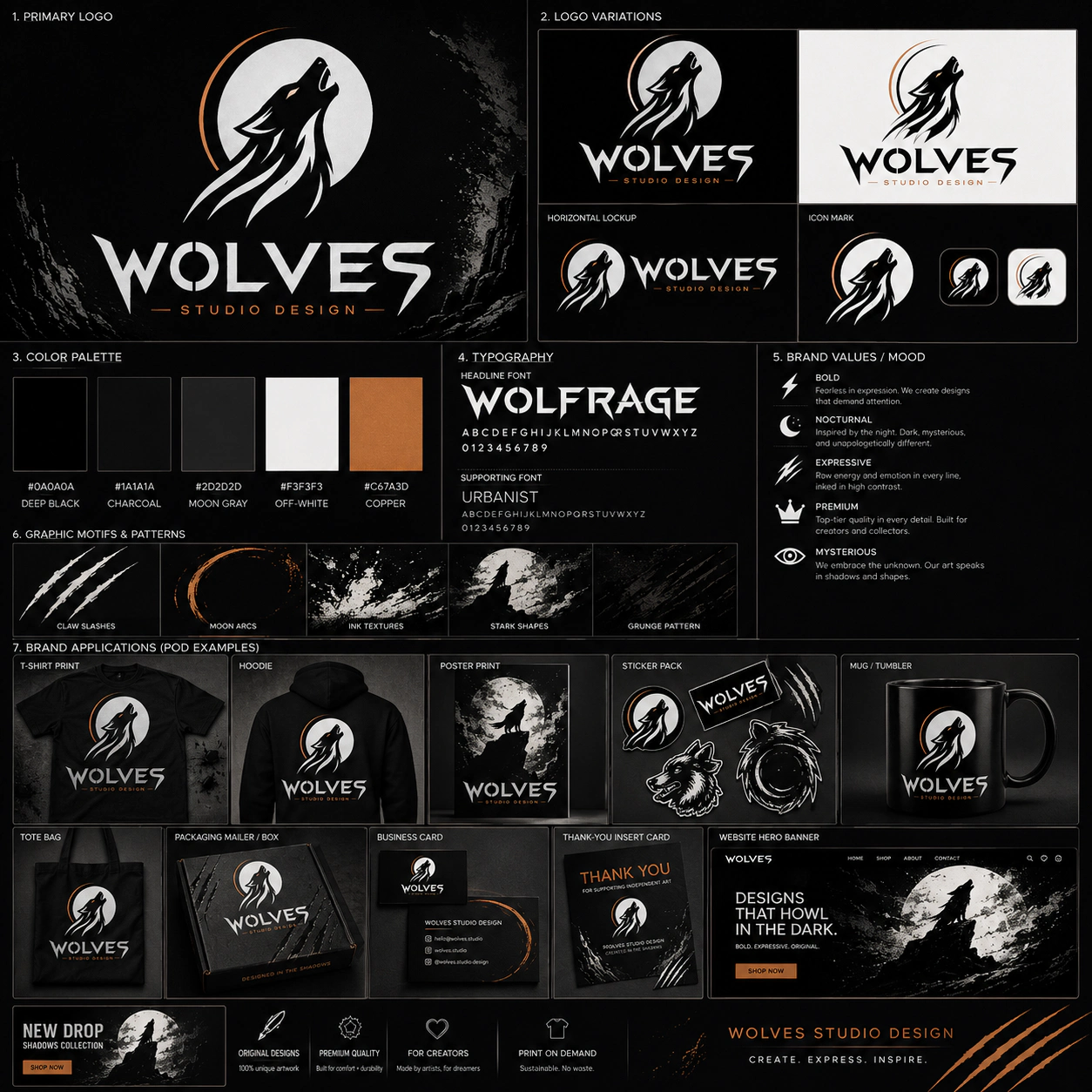 Wolves Studio dark POD brending
