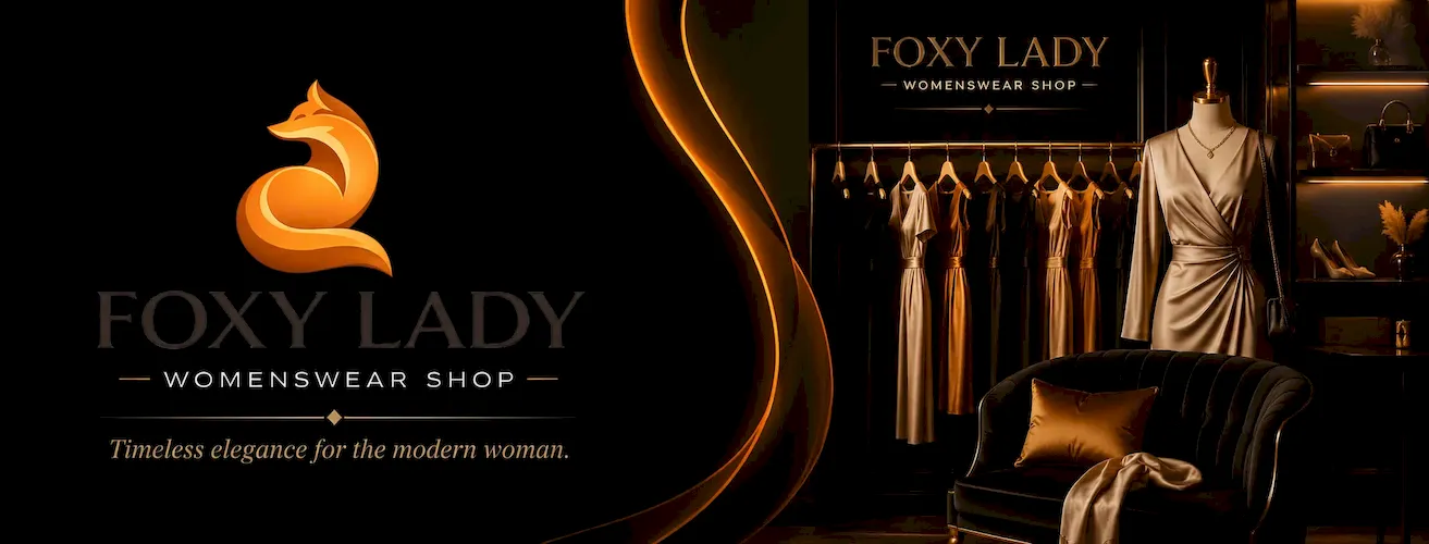 Foxy Lady Facebook cover za butik ženske garderobe sa luksuznim enterijerom i elegantnom modnom atmosferom