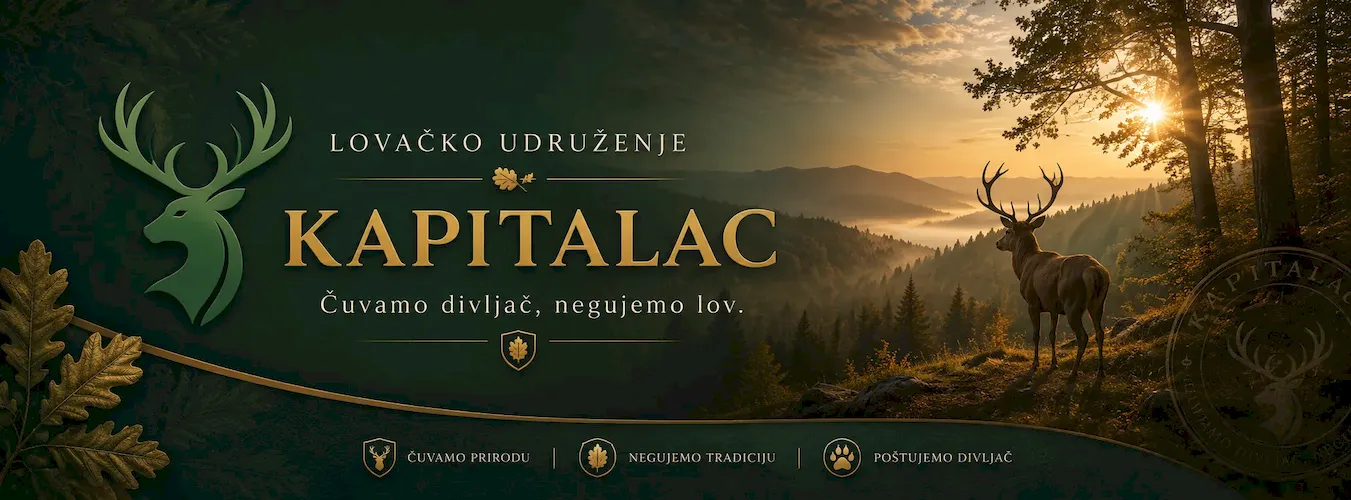 Kapitalac Facebook cover za lovačko udruženje sa jelenom, šumskim pejzažom i tradicionalnim lovačkim identitetom